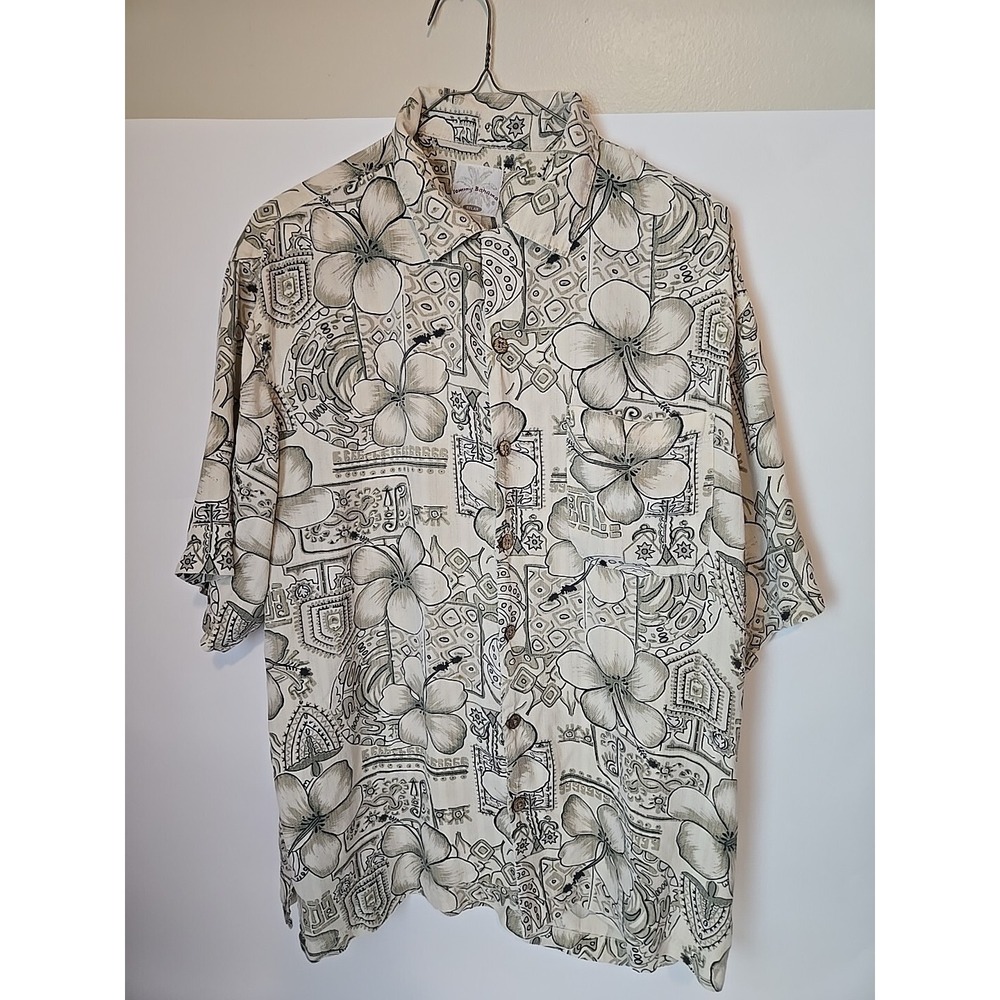 Tommy Bahama 100% Silk Tropical Hawaiian Shirt Medium Jimmy Buffet Floral Flower